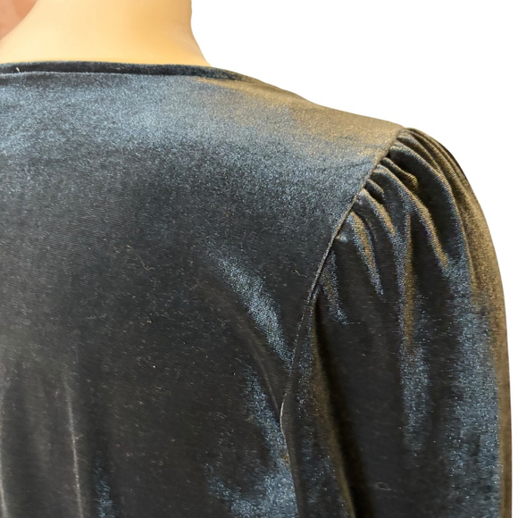 Gentle Fawn Velvet Scoop Neck Teal Blouse with Puff Sleeves, XL-1X - Picture 11 of 13